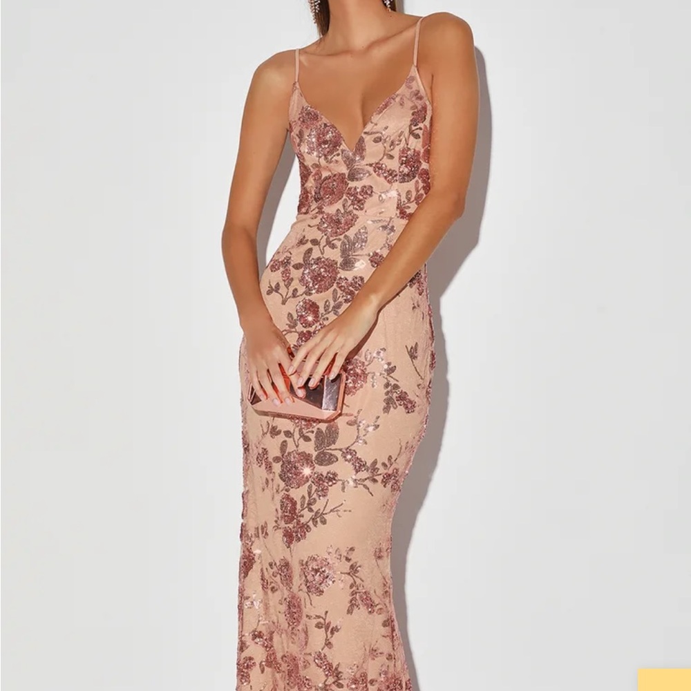 Lulu’s Shine Language Rose Gold Maxi Sequin Dress